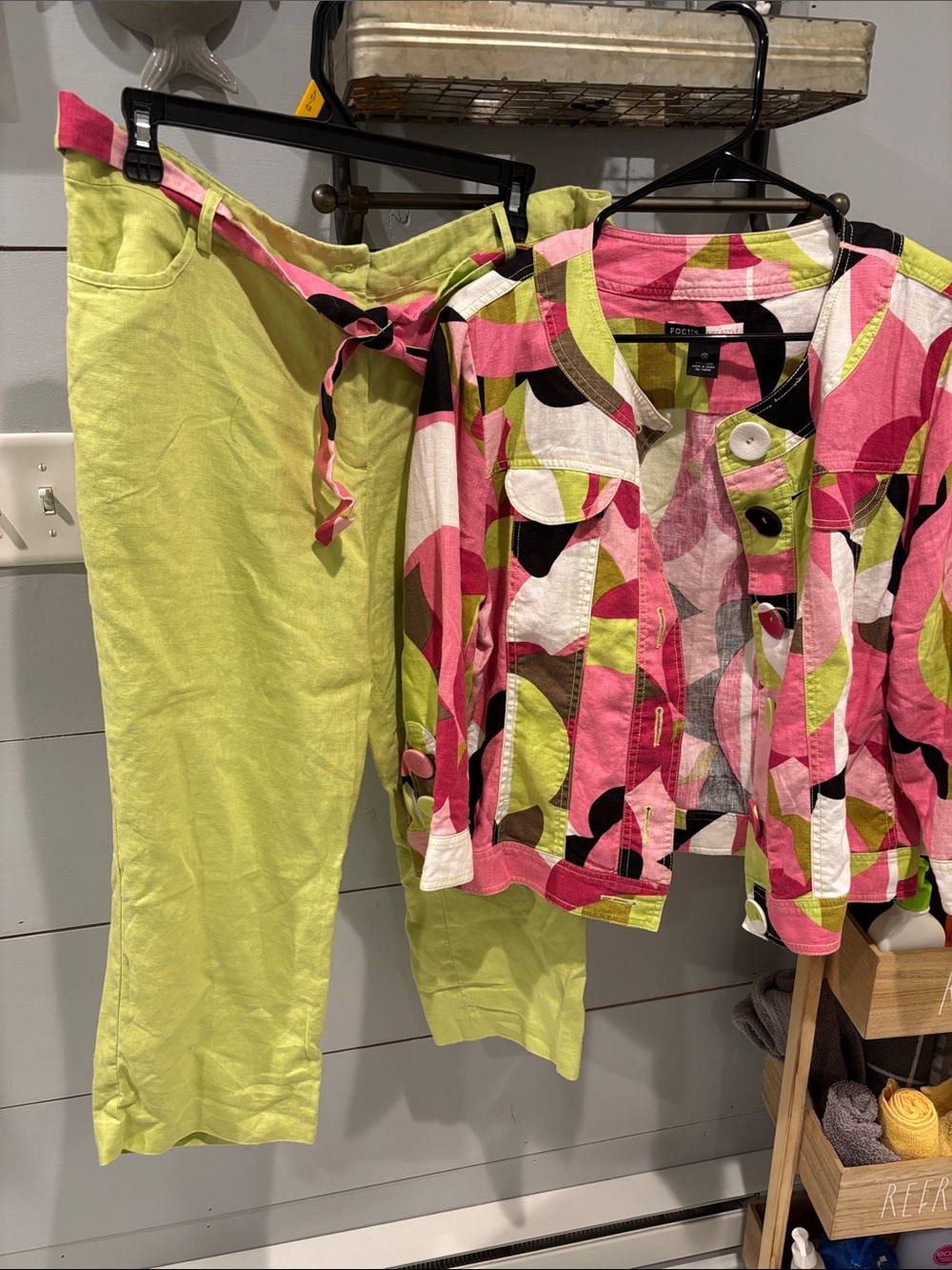 Focus Bright Pink & Lime Printed Jacket with Lime Pants Set